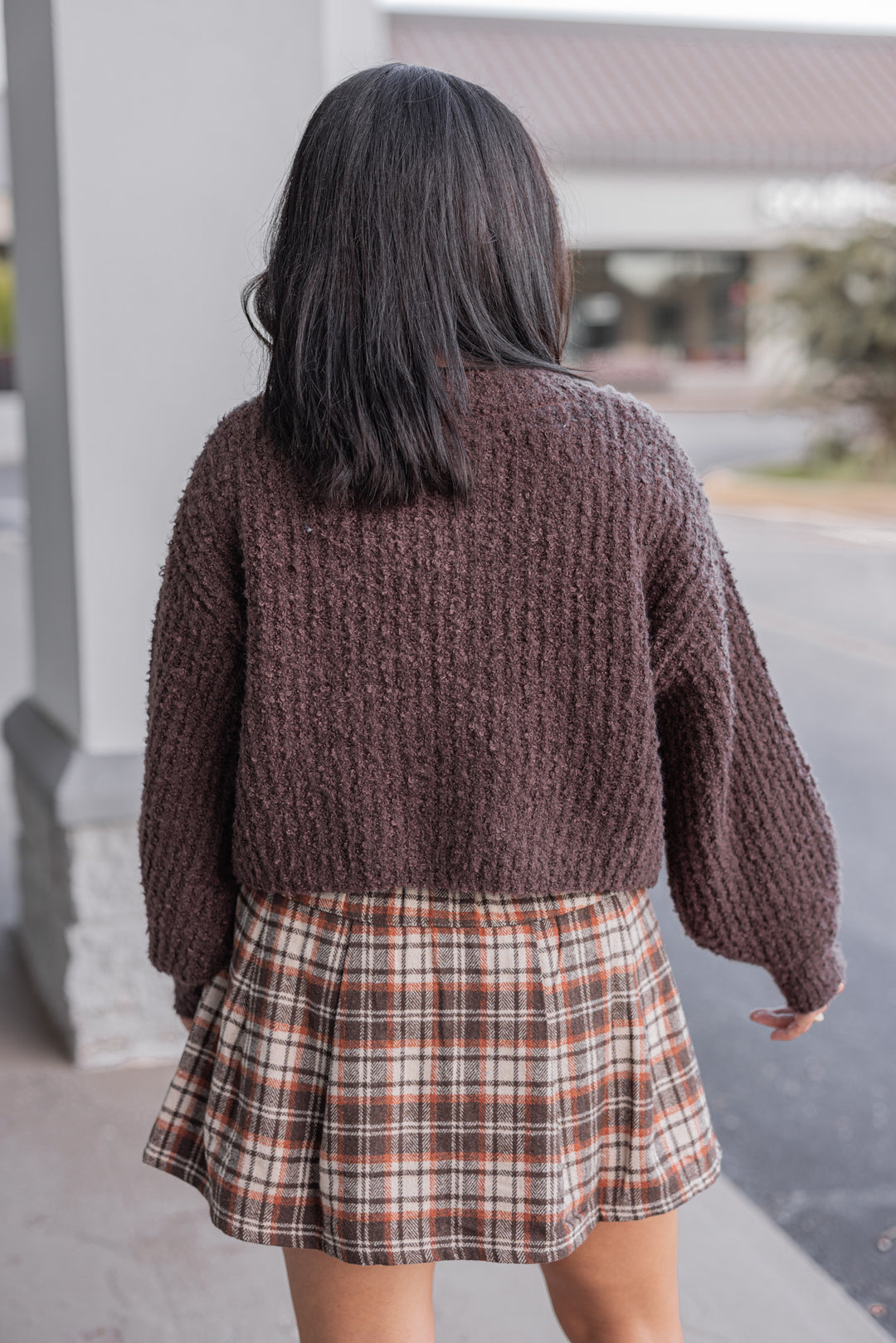 chocolate brown fuzzy soft knit sweater cardigan top