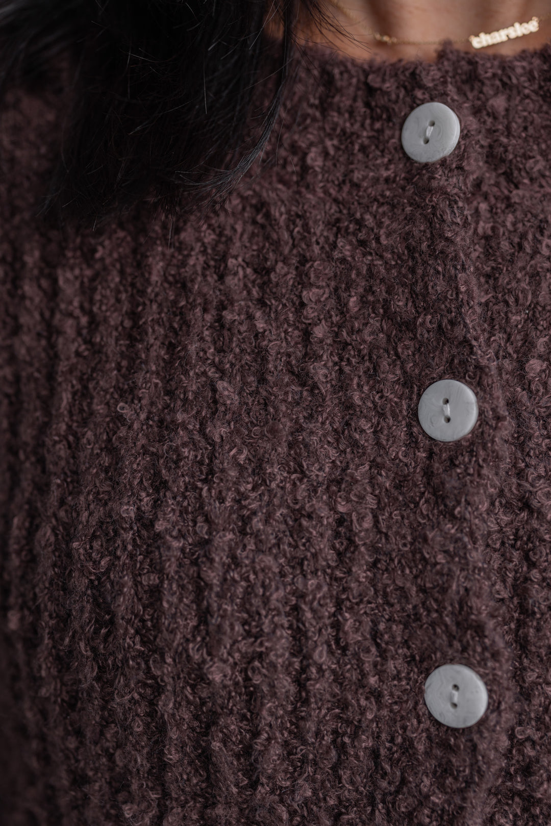 brown fuzzy soft knit sweater cardigan top