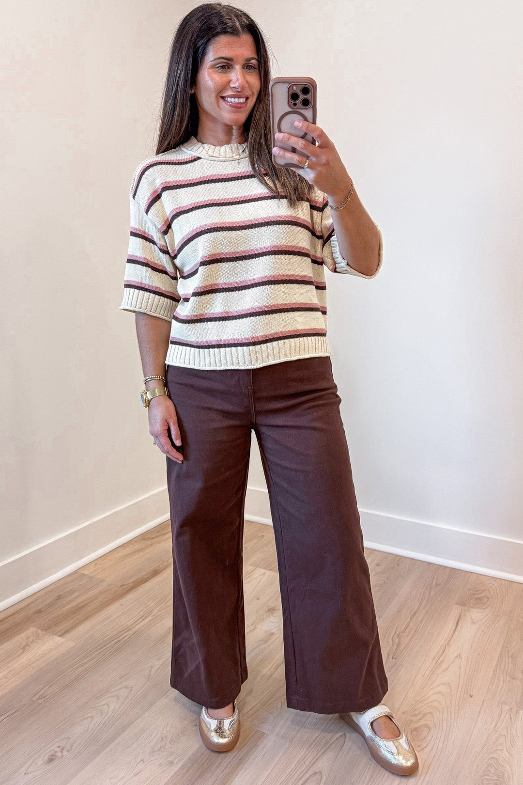 solid chocolate brown wide leg high waisted silhouette cropped denim jeans