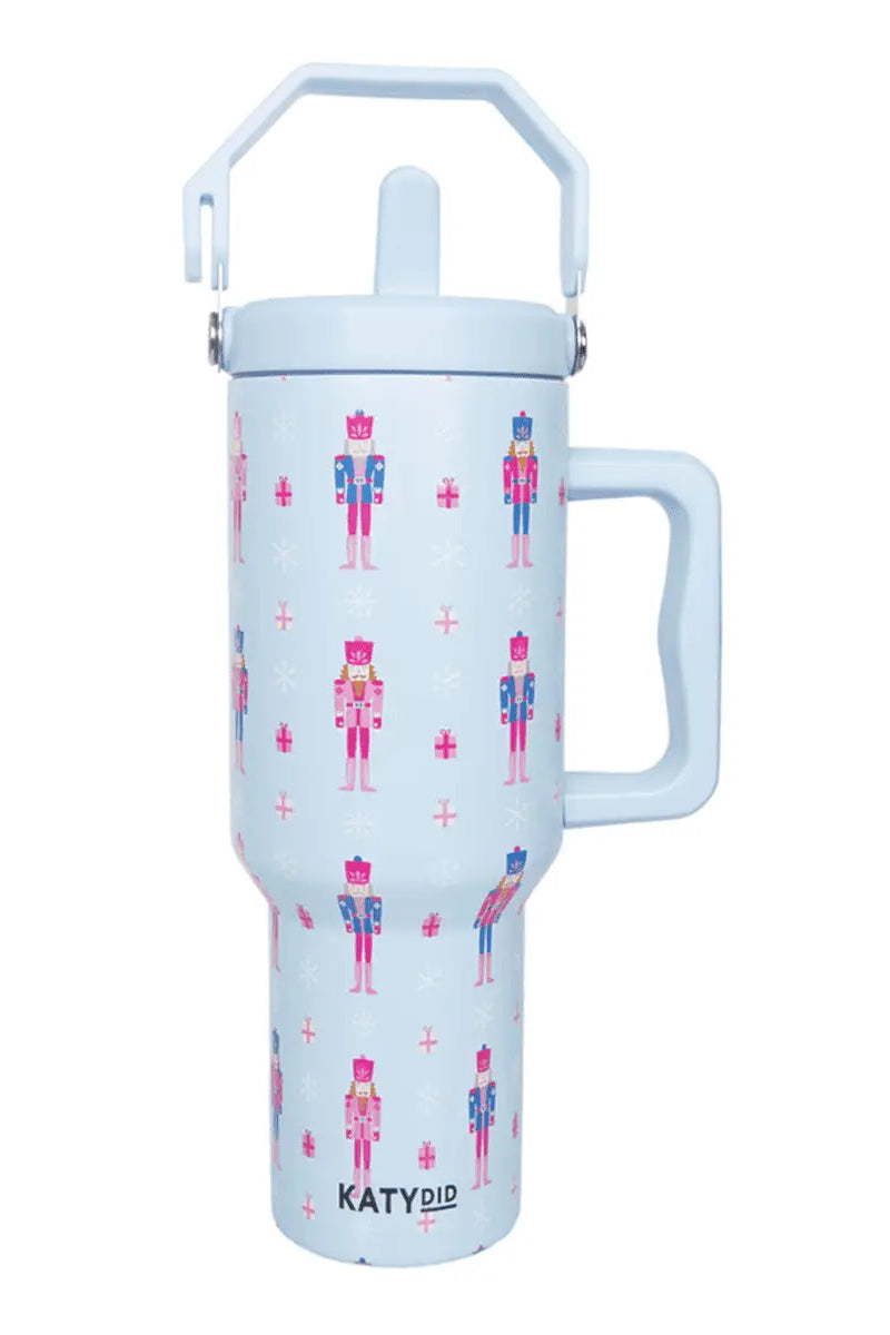 Christmas blue nutcracker printed travel tumbler front