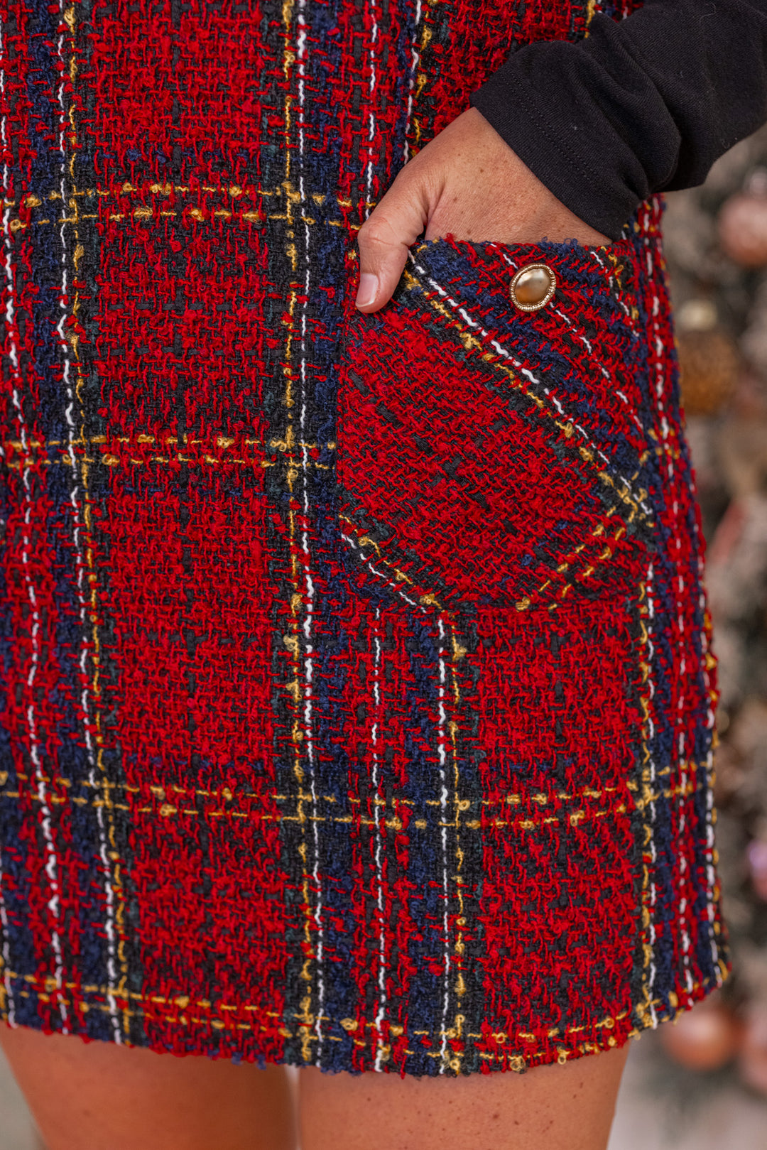 red plaid tweed dress Prosperina Portia Green Multi Plaid Tweed Shift Dress