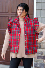 traditional red christmas plaid puffer vest