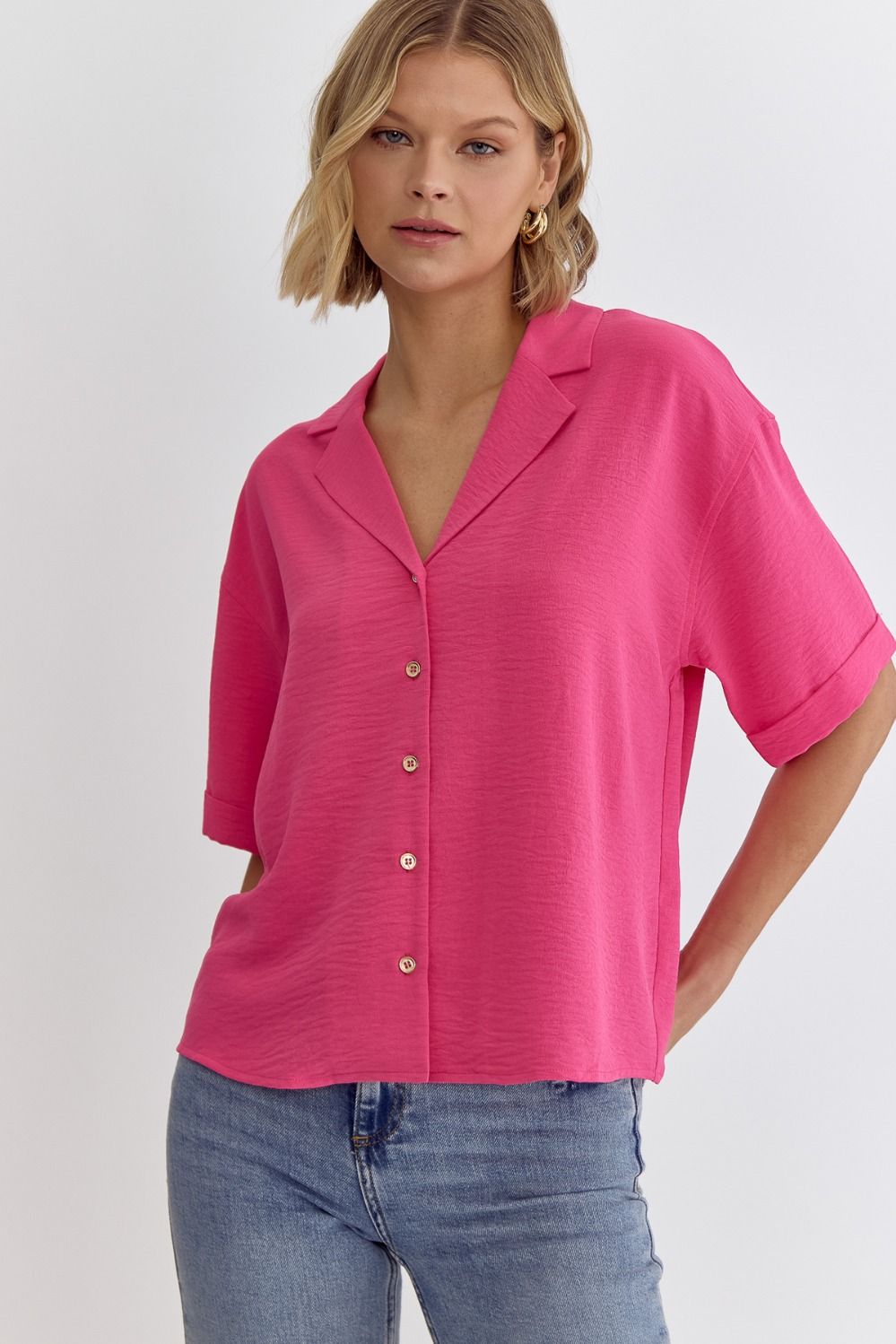 Classic button up pink entro top