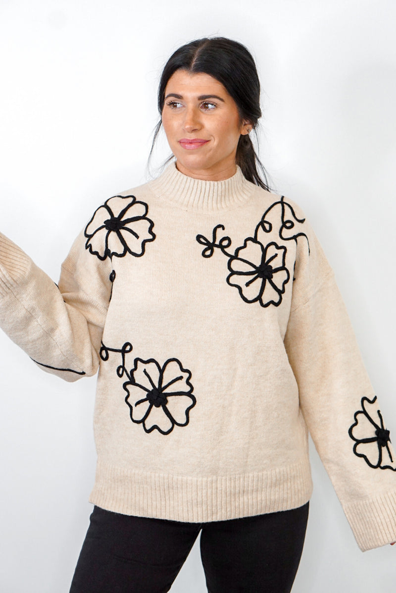 classy style embroidered sweater