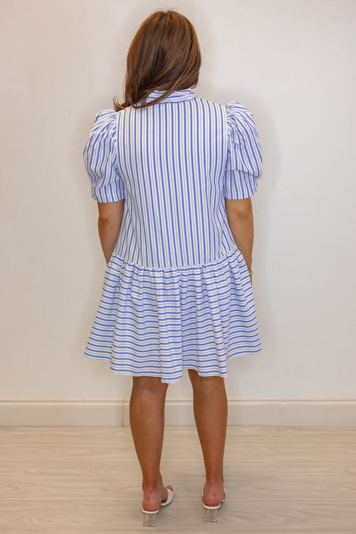 blue white stripe nautical babydoll dress