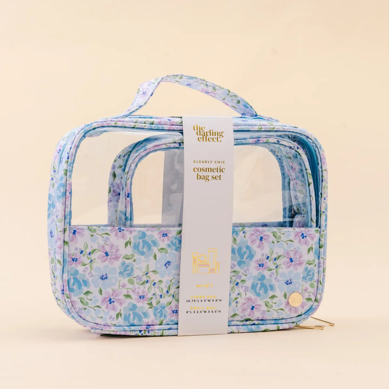 clear floral blue cosmetic set