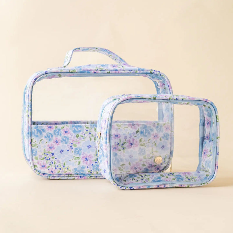 clear floral blue cosmetic set