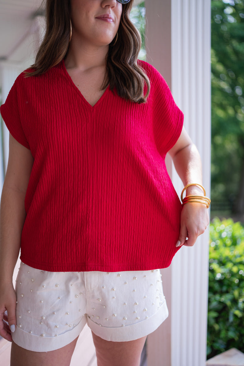 closet staple versatile red blouse
