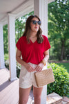 closet staple versatile red blouse