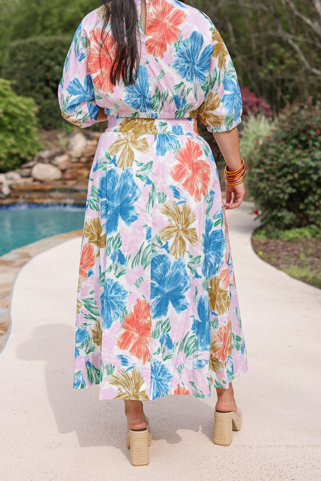 summer classy floral midi skirt set