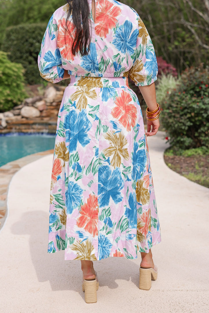 summer classy floral midi skirt set