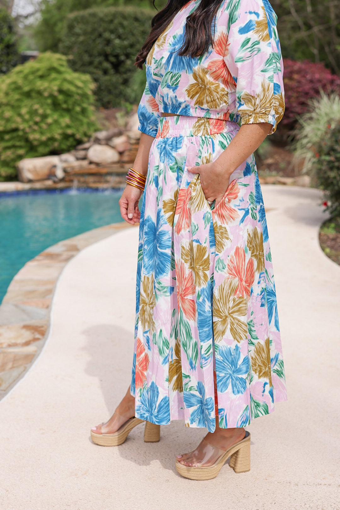 summer classy floral midi skirt set