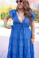 beachy blue tiered midi dress