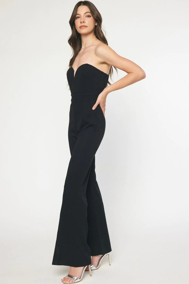 strapless black cocktail party jumpsuit