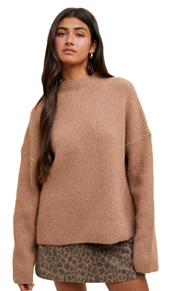 Women's cocoa brown ribbed knit sweater by Wishlist