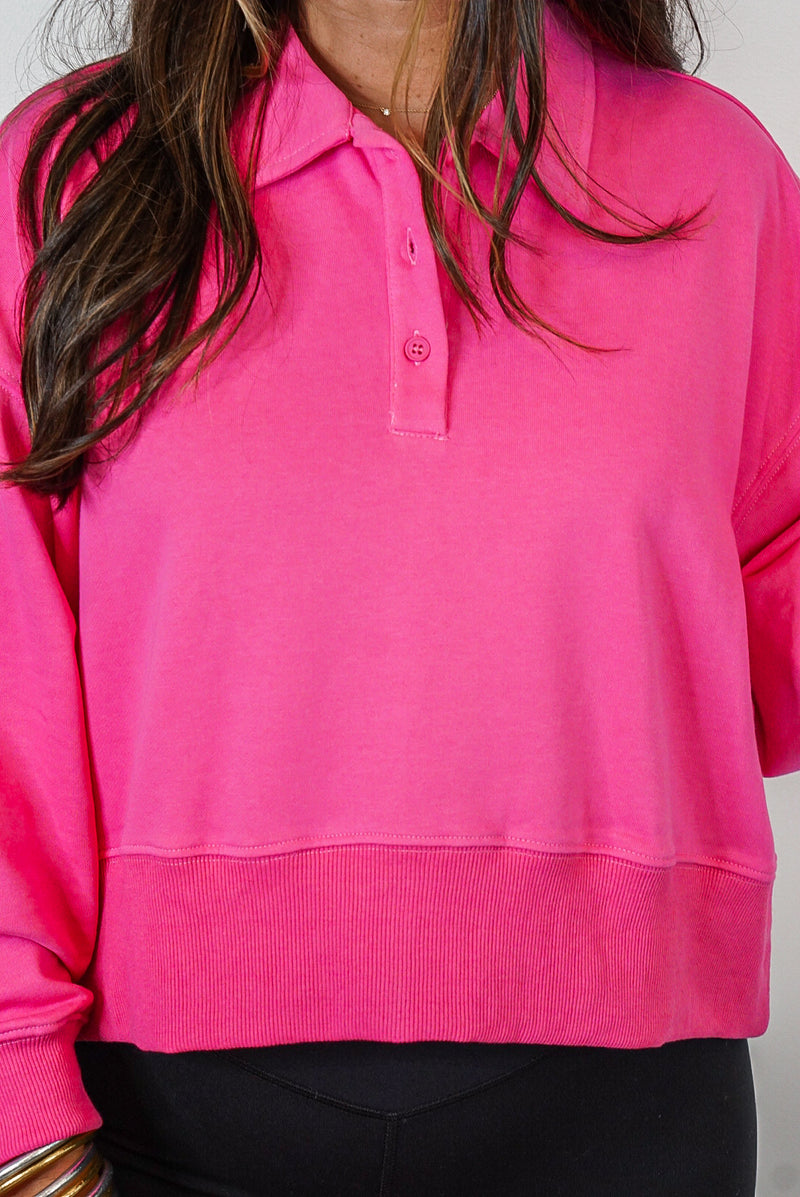 cropped pink collared pullover