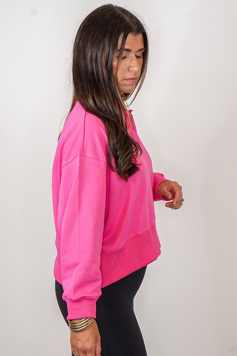 cropped pink collared pullover