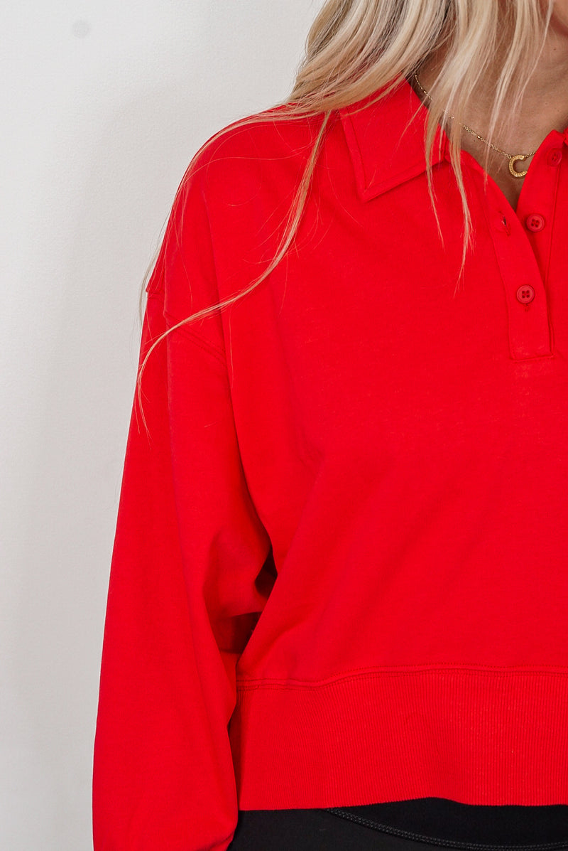 cropped red collared pullover