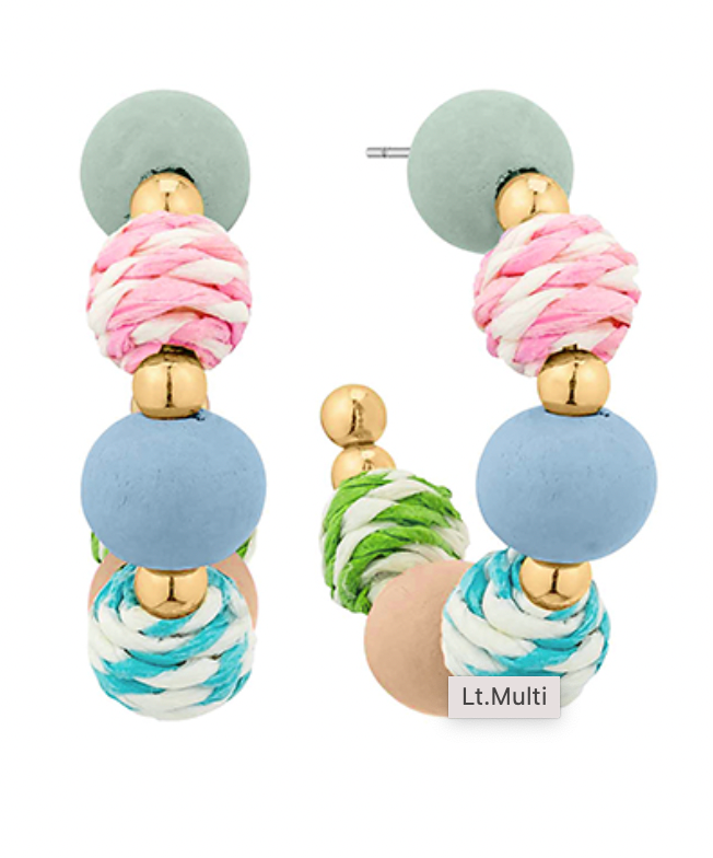 Colorful raffia hoop earrings