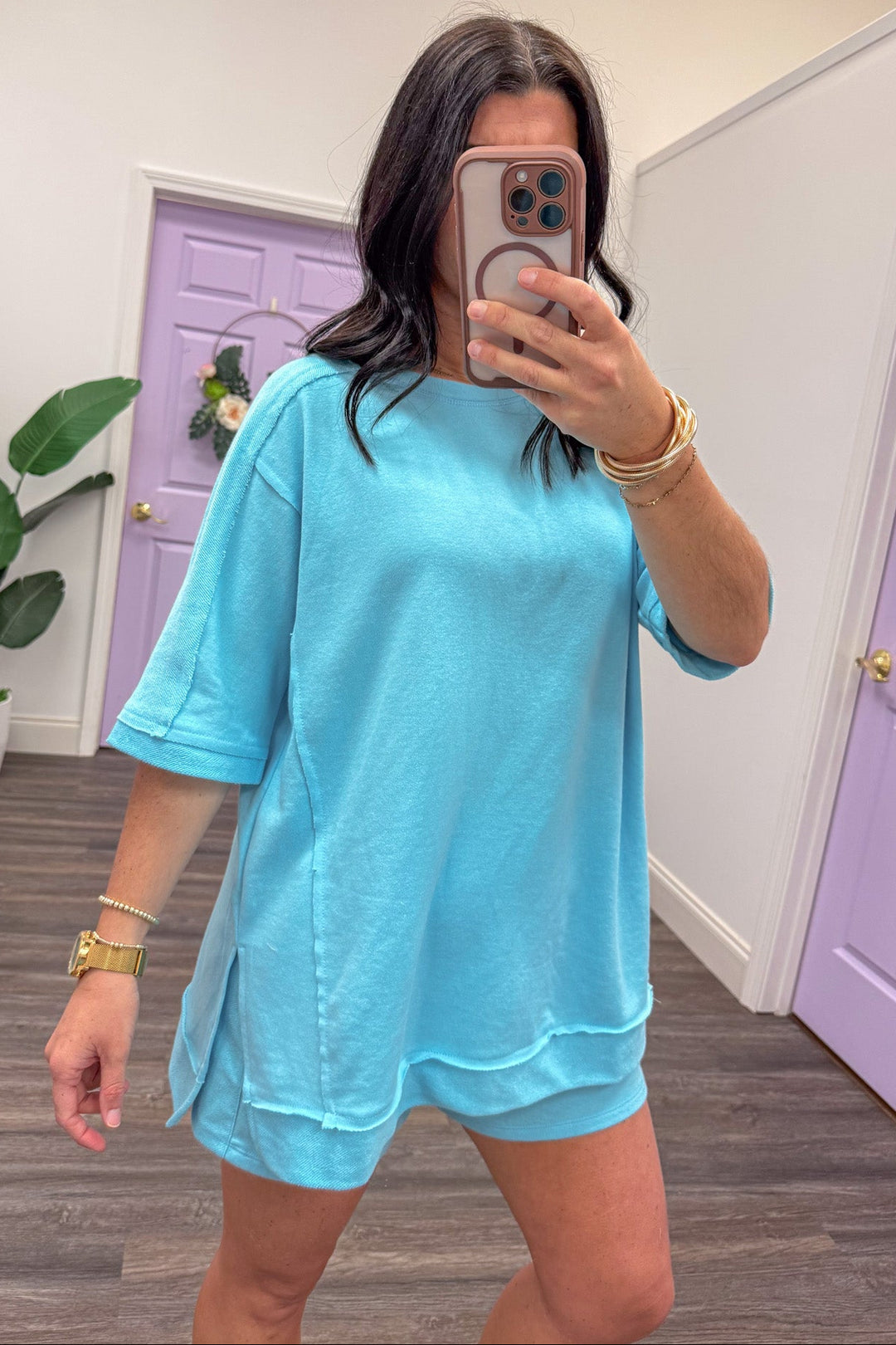 teal blue dolman sleeve athleisure lounge top comfortable