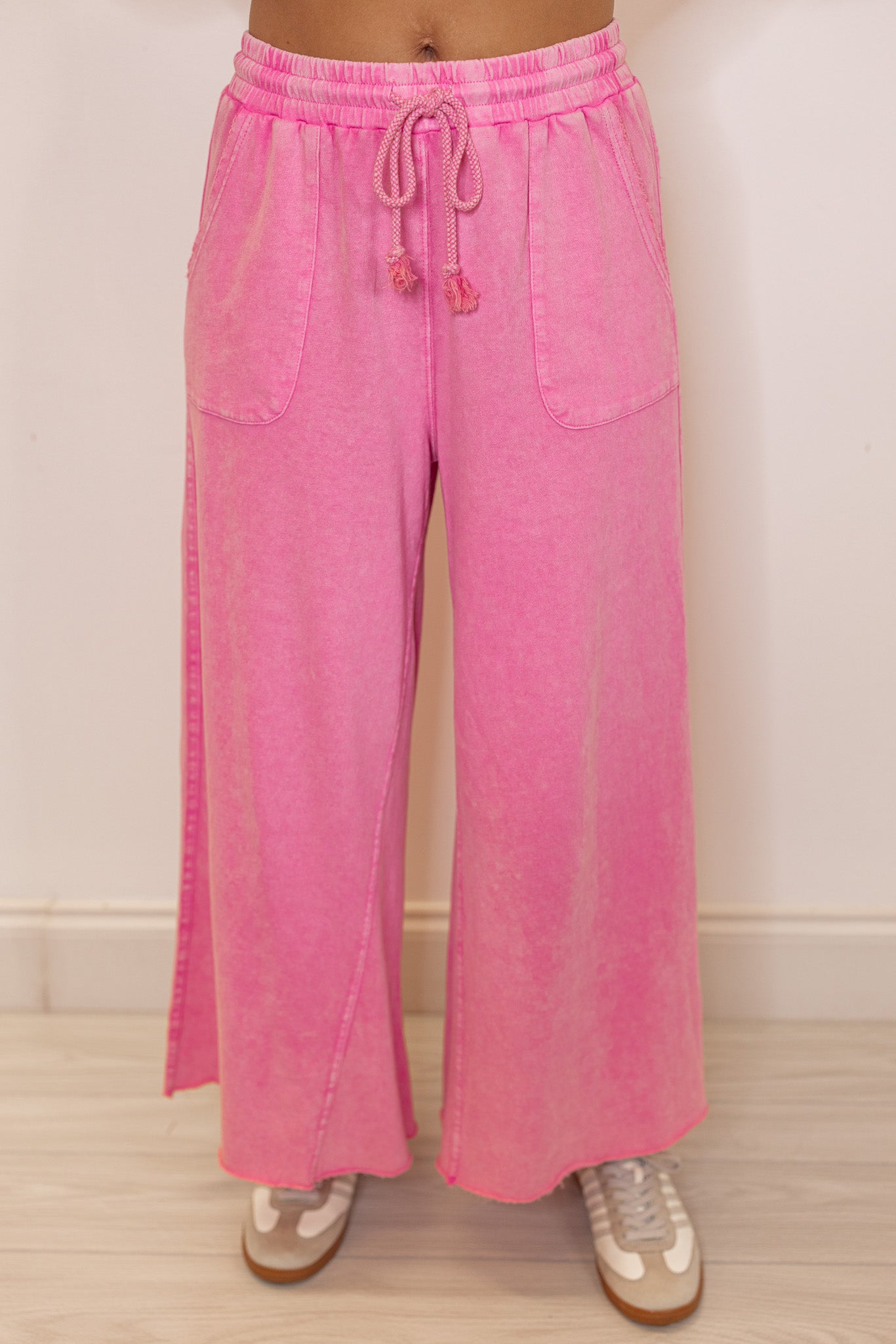 Washed Barbie Pink Knit Wide Leg Pants | Purple Door | GA – Purple