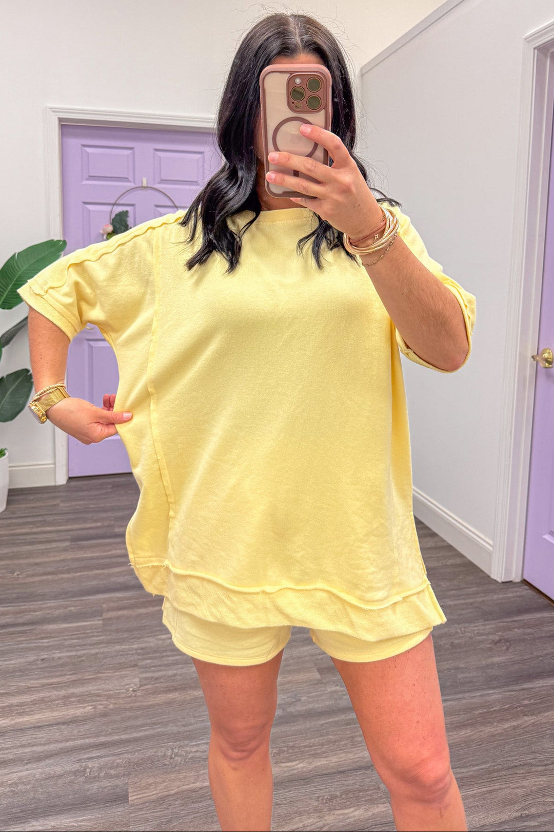 light yellow dolman sleeve athleisure lounge top oversized