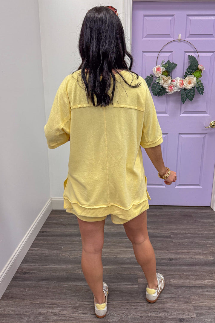 light yellow dolman sleeve athleisure lounge top back view