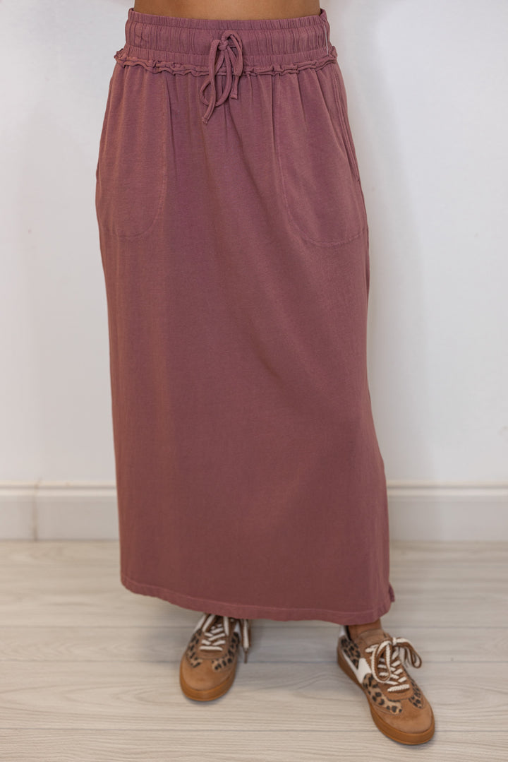 Women's dusty rose knit maxi skirt