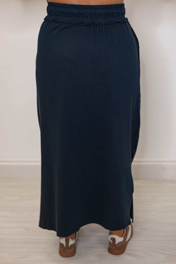 Navy blue skirt with elastic waistband