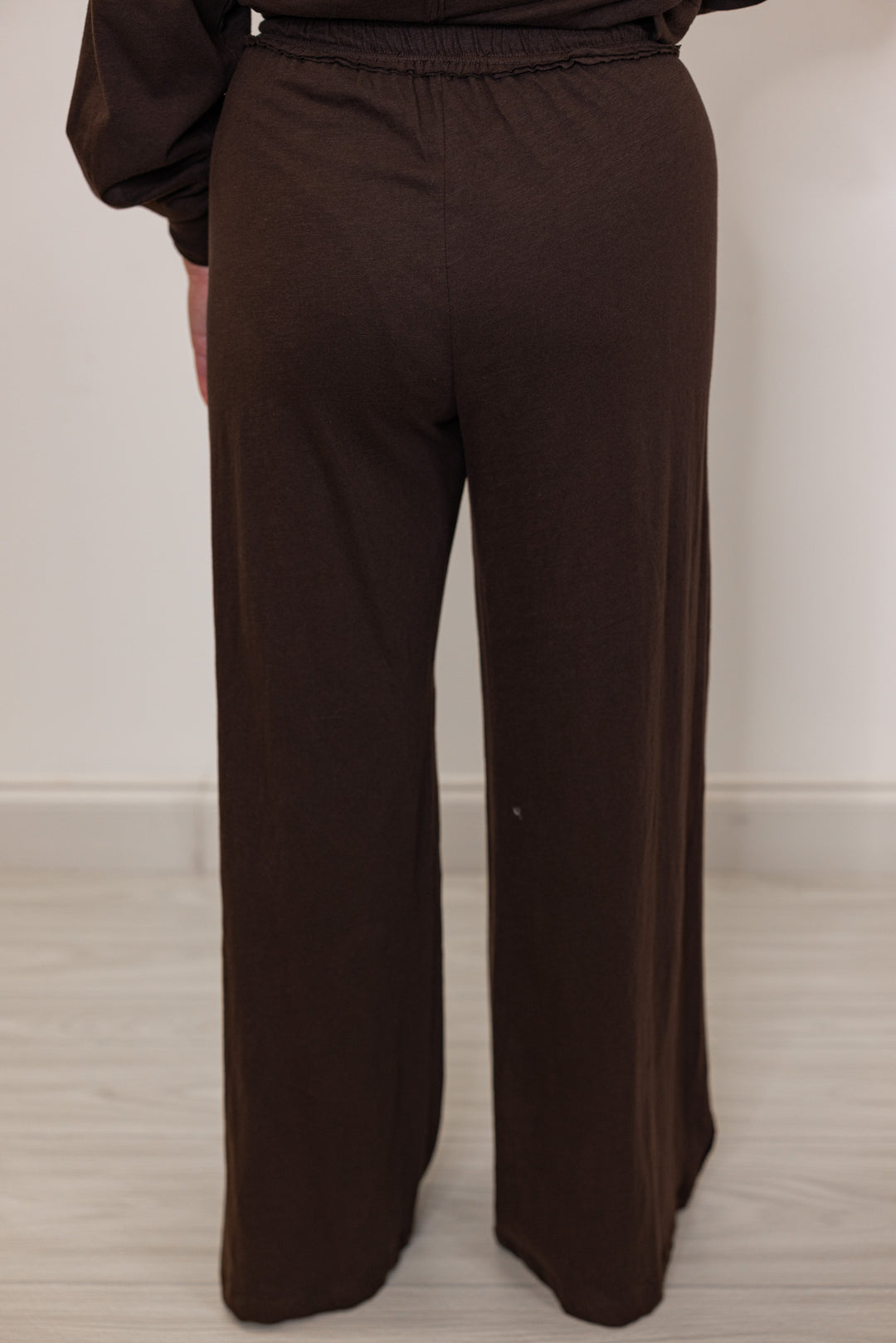 Back view of women's Brown wide-leg pants 