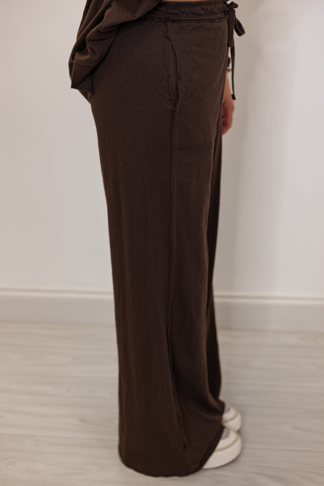 Side view of Brown wide-leg pants 