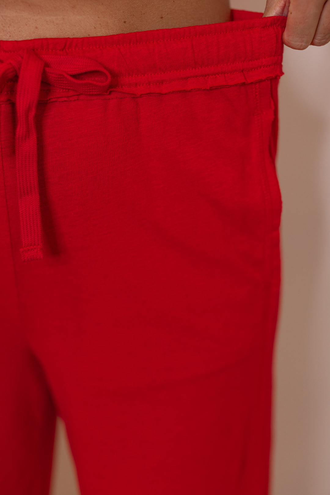 red cotton slub knit wide leg lounge pant