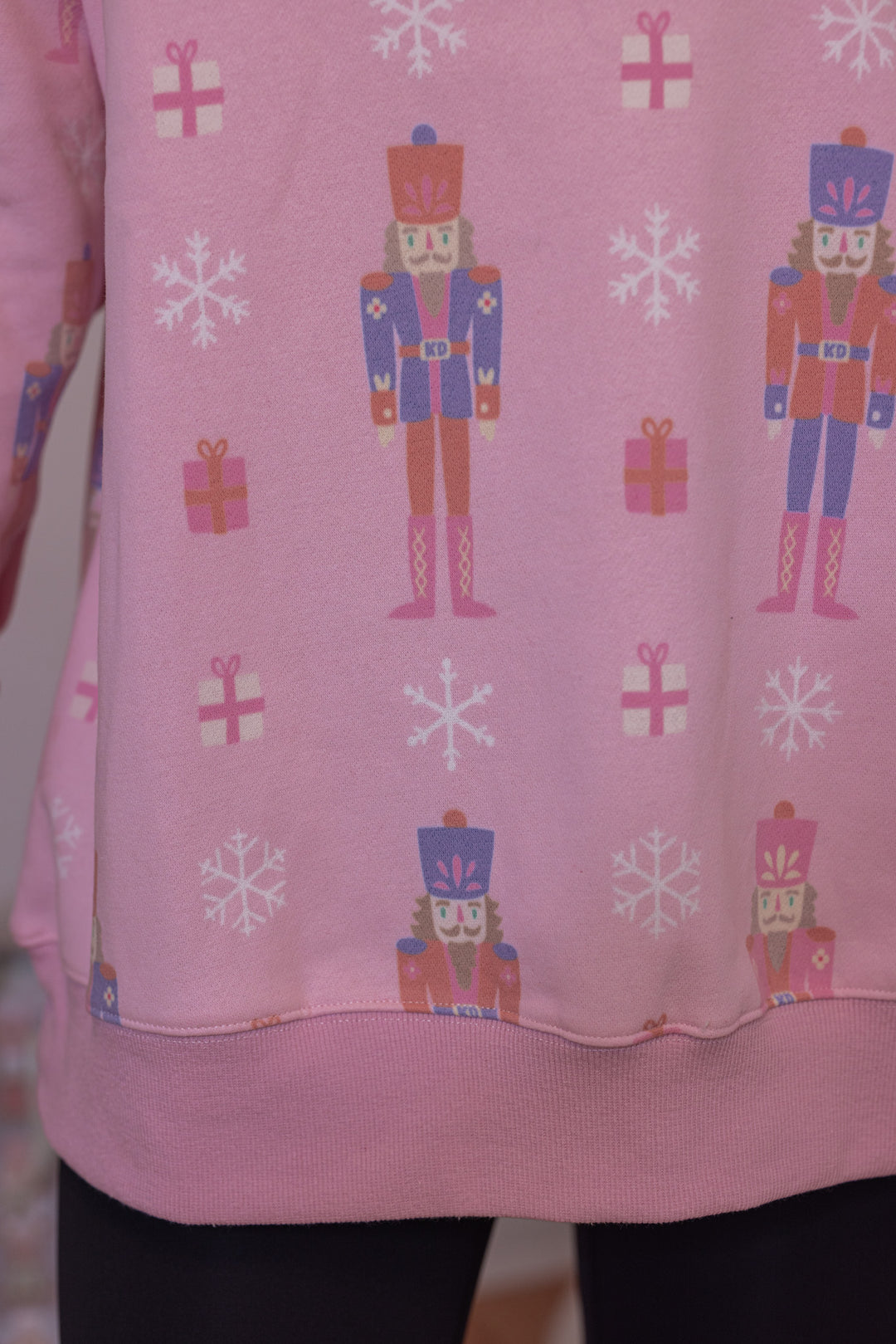 Christmas nutcrackers mock neck sweatshirt by Katydid showing up close look at nutcracker pattern