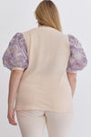 Entro Plus Textured cream blouse with abstract 3d design puff sleeves