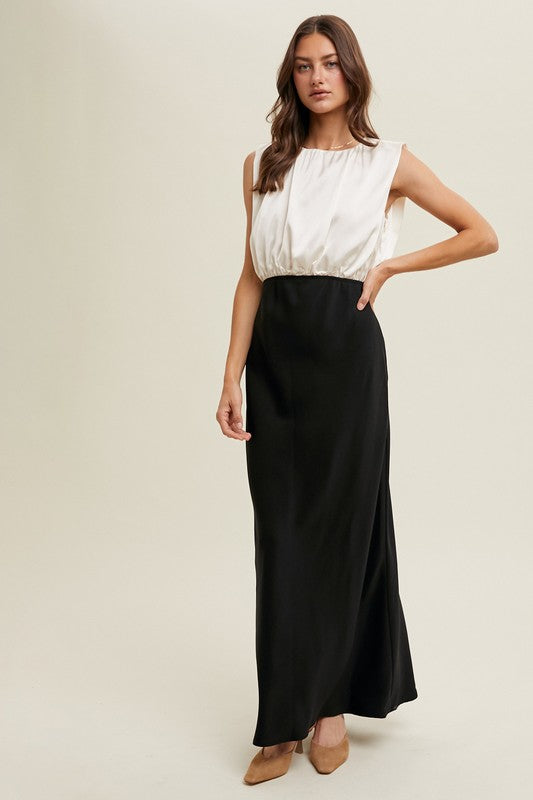 Cream And Black Satin Maxi Dress | Purple Door