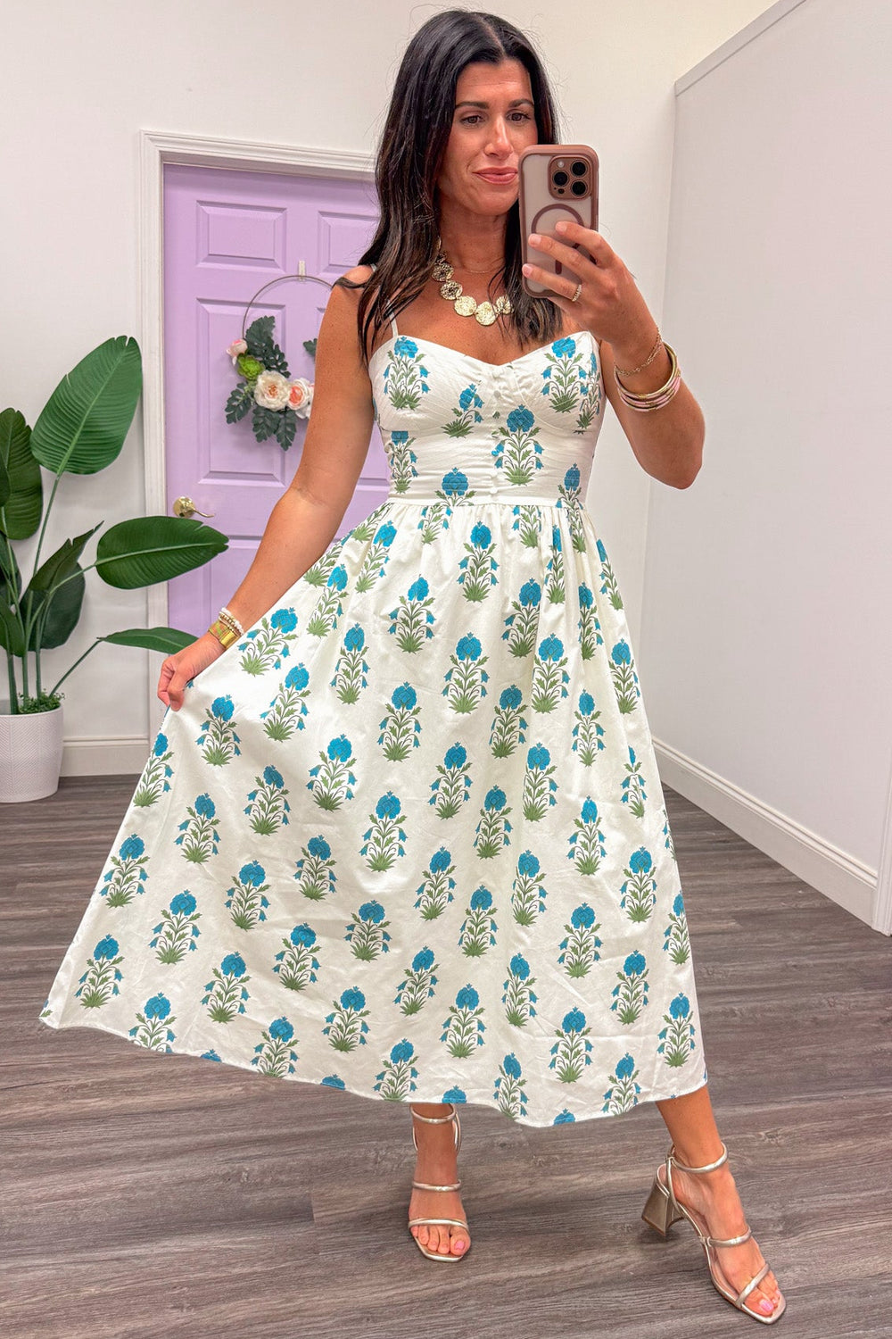 Summer Blues Floral Midi Dress