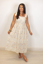 umgee cream floral embroidered midi dress