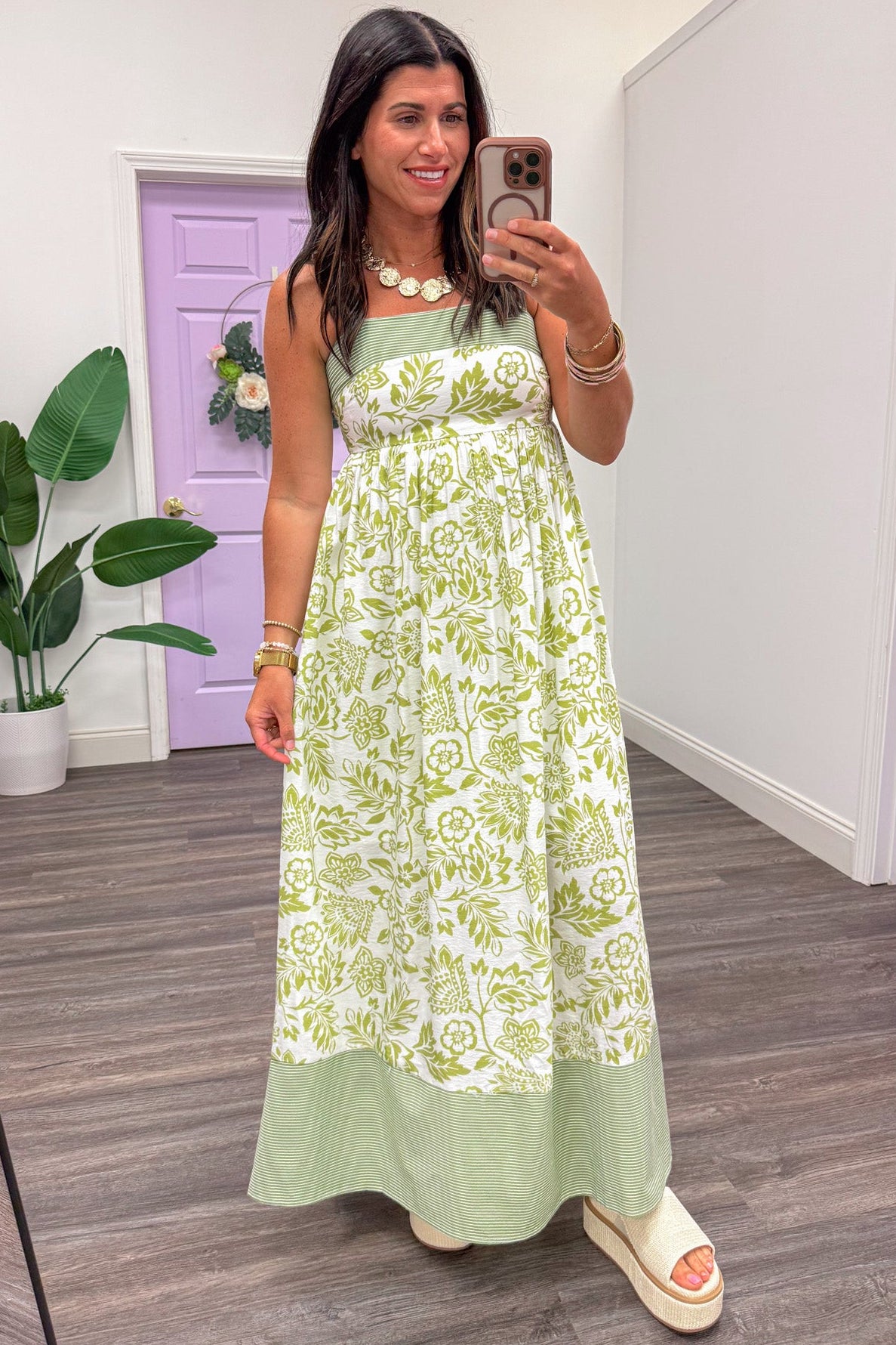 Meadow Morning Green Floral Maxi Dress