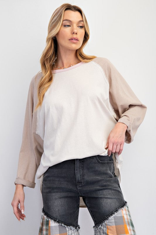 Women's cream and khaki colorblock knit top by Easel 