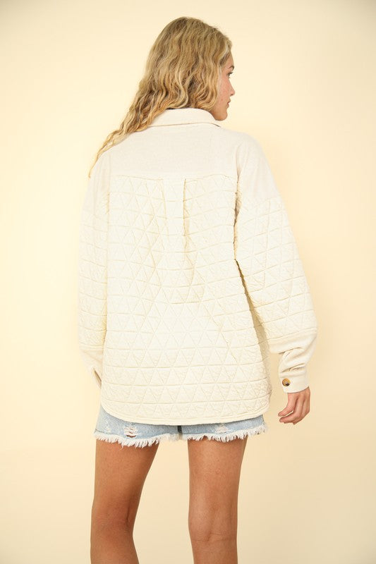 Very J Cream quilted lightweight jacket with contrasting french terry knit details
