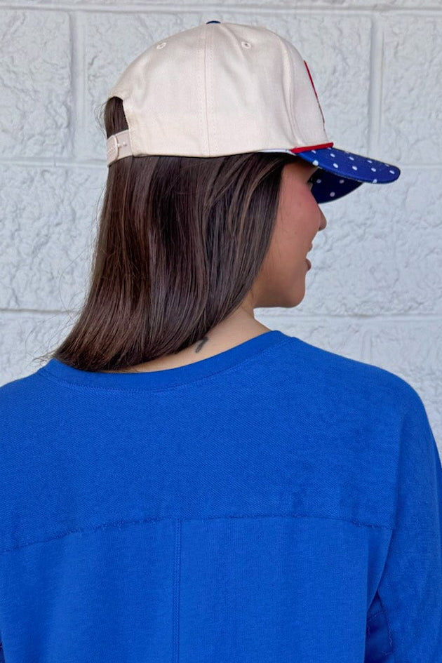 God's Country vintage embroidered cream, red and blue snapback trucker hat