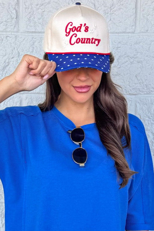 God's Country vintage embroidered cream red and blue patriotic trucker hat