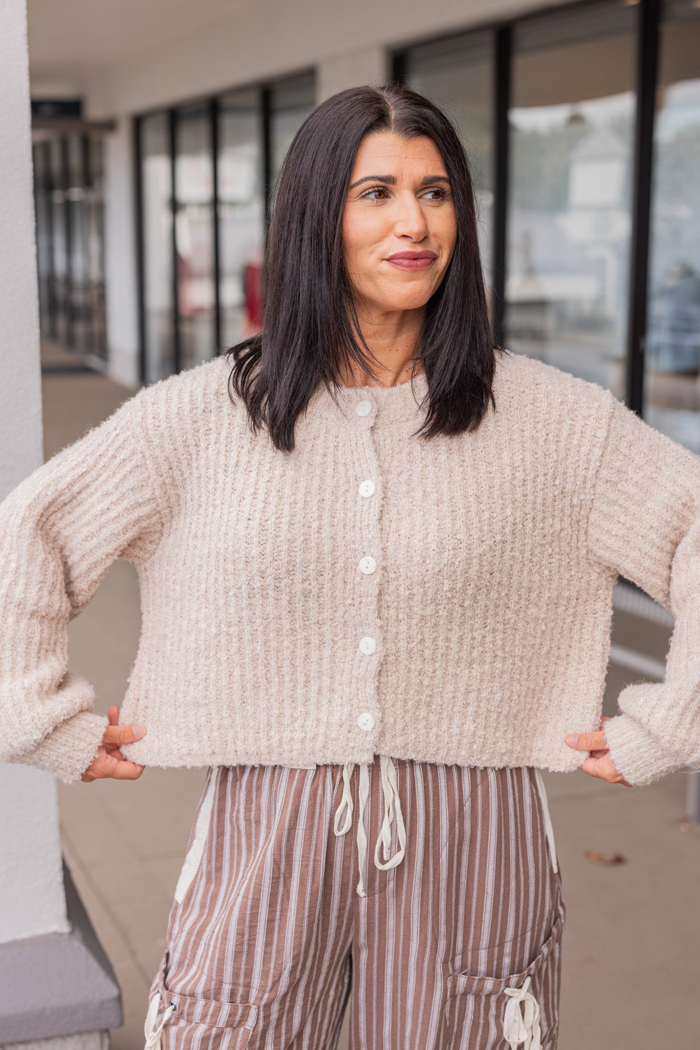 Women's Cream Button Front Sweater Cardigan – Purple Door Boutique