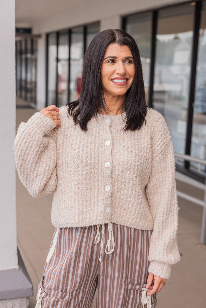 Women's Cream Button Front Sweater Cardigan – Purple Door Boutique