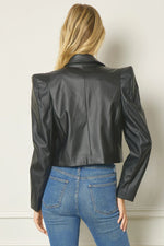 black cropped leather blazer