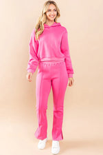 hot pink cropped hoodie pants set