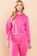 hot pink cropped hoodie pants set