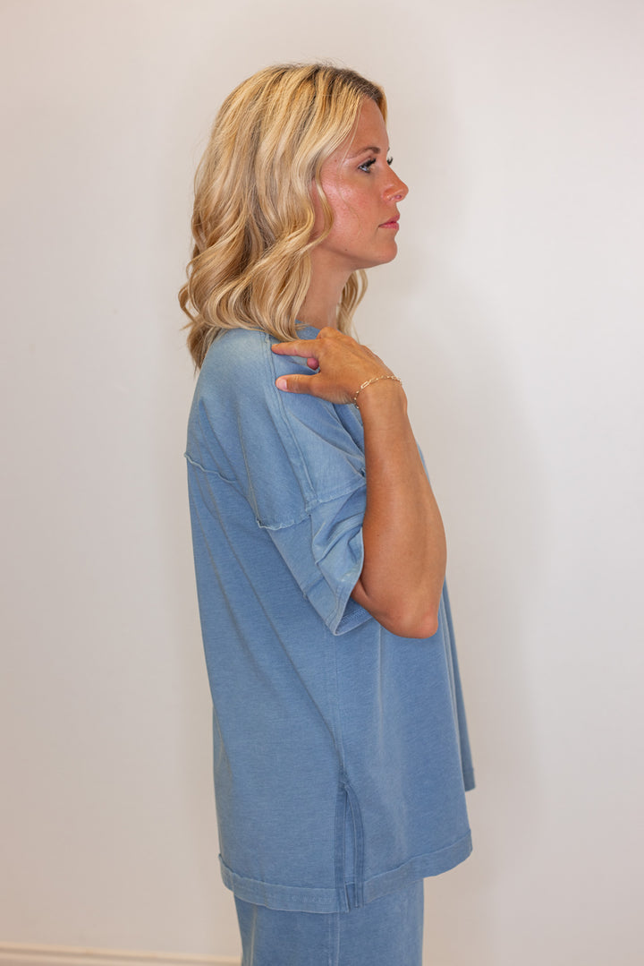 cute easy everyday blue cotton oversized top
