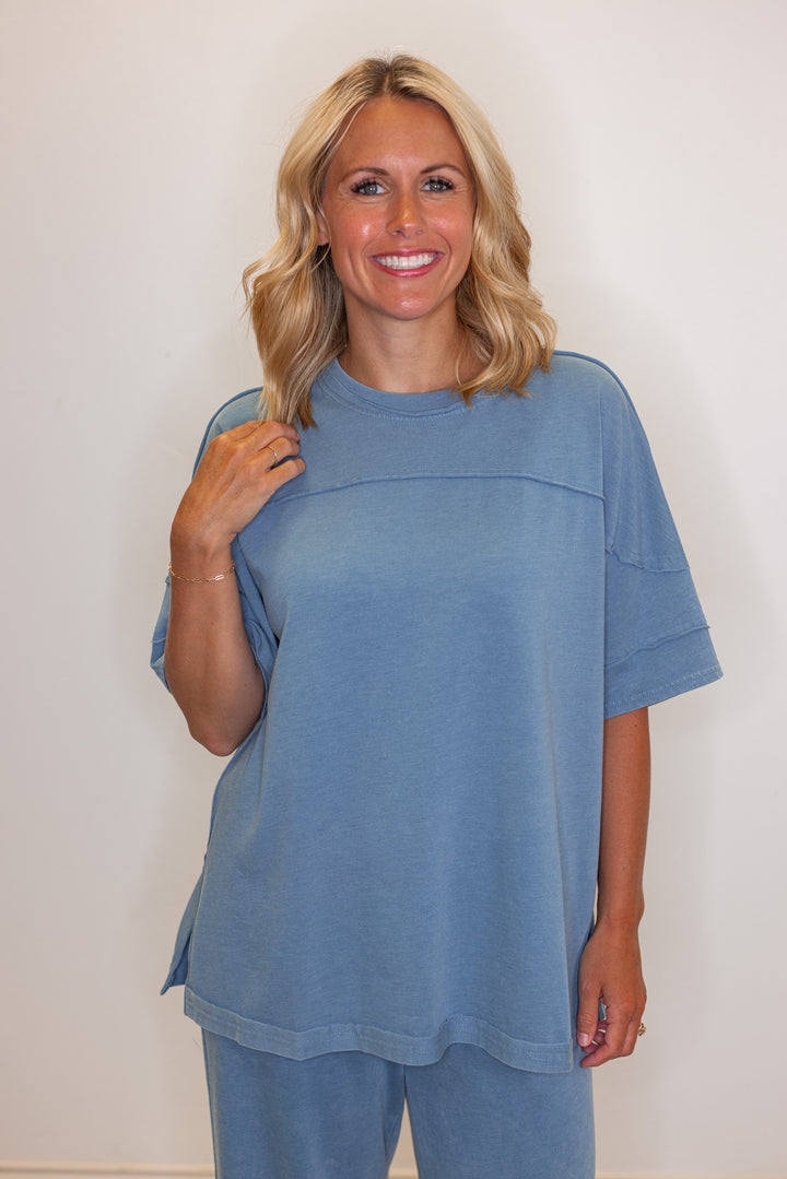 cute easy everyday matching blue cotton set