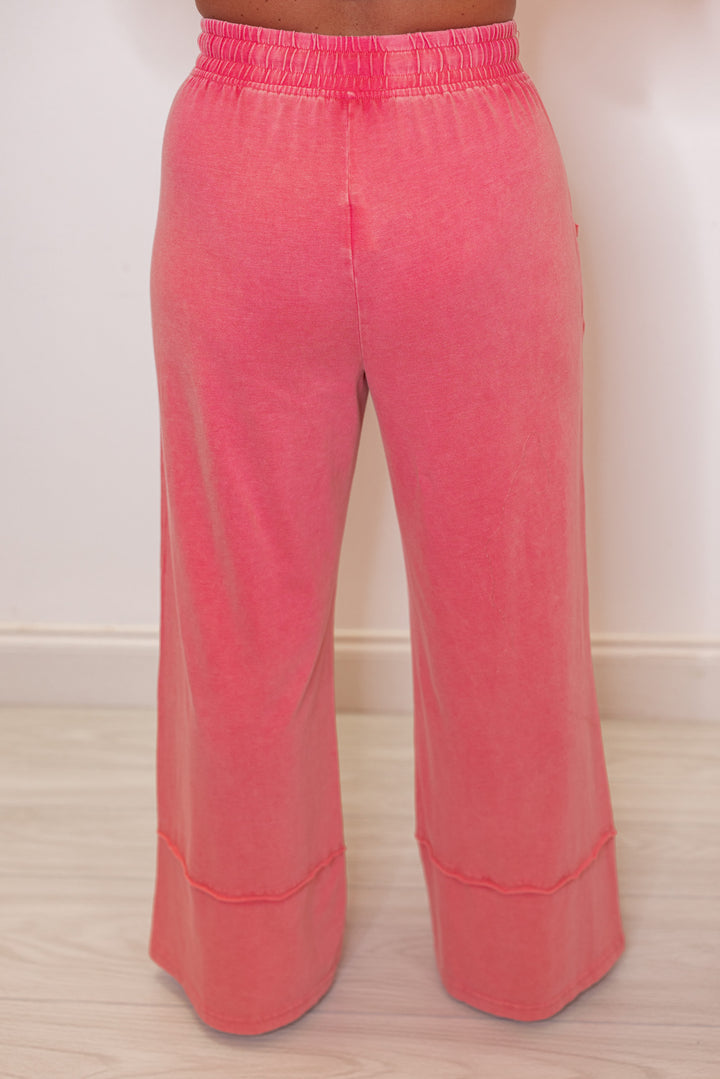 strawberry pink washed knit cotton pants